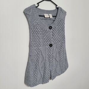 Kenji Sweater Womens Medium Gray Wool Cable Knit Handknit Short Sleeve